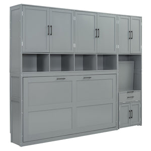 English Elm Twin Murphy Wall Bed with Integrated Closet Drawers and Desk for Studio Spaces Gray LP000595AAE-1