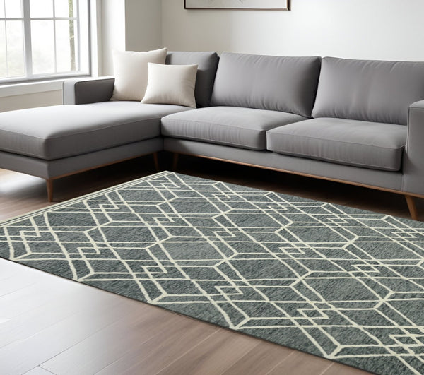 HomeRoots 5' Hand Woven Wool Area Rug with Stripes in Beige, Gray, and Orange - Rustic Charm for Any Space 8' X 10' 570425