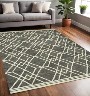HomeRoots 5' Hand Woven Wool Area Rug with Stripes in Beige, Gray, and Orange - Rustic Charm for Any Space 5' X 8' 570428