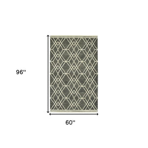 HomeRoots 5' Hand Woven Wool Area Rug with Stripes in Beige, Gray, and Orange - Rustic Charm for Any Space 5' X 8' 570428