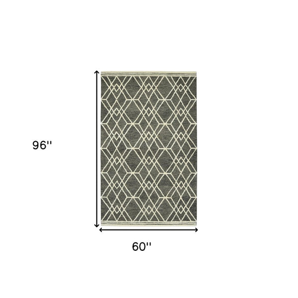 HomeRoots 5' Hand Woven Wool Area Rug with Stripes in Beige, Gray, and Orange - Rustic Charm for Any Space 5' X 8' 570428