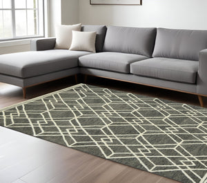 HomeRoots 5' Hand Woven Wool Area Rug with Stripes in Beige, Gray, and Orange - Rustic Charm for Any Space 8' X 10' 570429