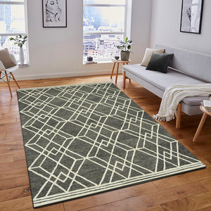HomeRoots 5' Hand Woven Wool Area Rug with Stripes in Beige, Gray, and Orange - Rustic Charm for Any Space 8' X 10' 570429