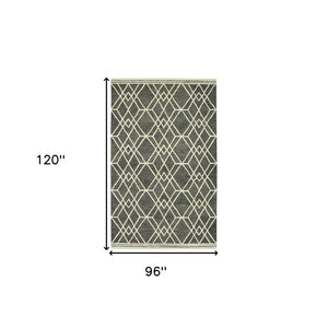 HomeRoots 5' Hand Woven Wool Area Rug with Stripes in Beige, Gray, and Orange - Rustic Charm for Any Space 8' X 10' 570429