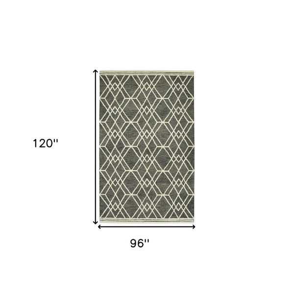 HomeRoots 5' Hand Woven Wool Area Rug with Stripes in Beige, Gray, and Orange - Rustic Charm for Any Space 8' X 10' 570429