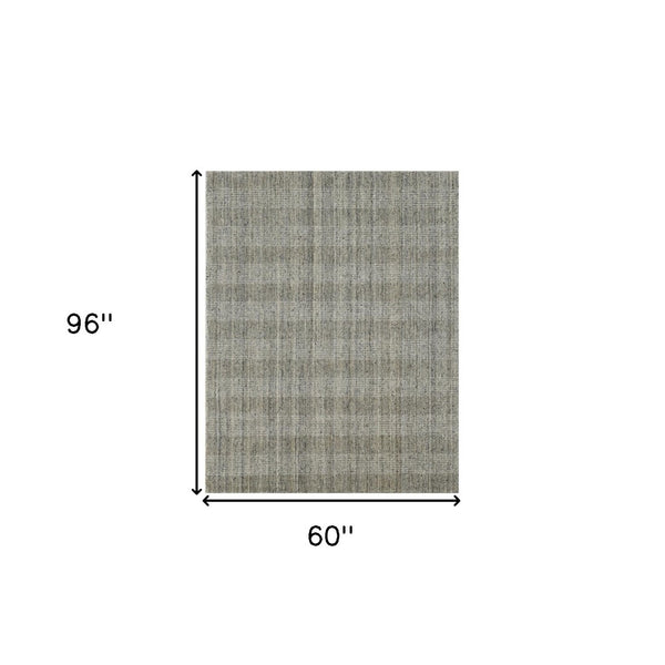 HomeRoots 5' Hand-Woven Gray and Beige Wool Plaid Area Rug - Timeless Comfort for Any Living Space Decor 5' X 8' 570477