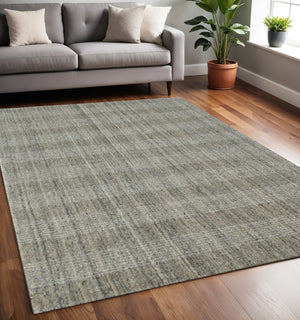 HomeRoots 5' Hand-Woven Gray and Beige Wool Plaid Area Rug - Timeless Comfort for Any Living Space Decor 5' X 8' 570477