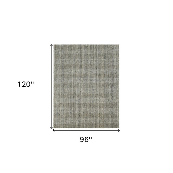 HomeRoots 5' Hand-Woven Gray and Beige Wool Plaid Area Rug - Timeless Comfort for Any Living Space Decor 8' X 10' 570478