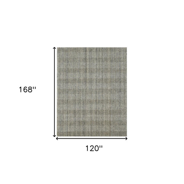 HomeRoots 5' Hand-Woven Gray and Beige Wool Plaid Area Rug - Timeless Comfort for Any Living Space Decor 10' X 14' 570480