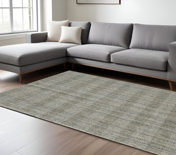 HomeRoots 5' Hand-Woven Gray and Beige Wool Plaid Area Rug - Timeless Comfort for Any Living Space Decor 10' X 14' 570480