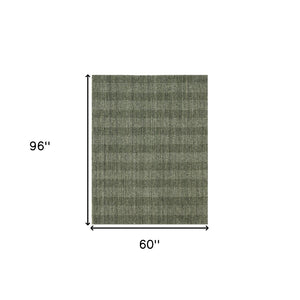 HomeRoots 5' Hand-Woven Wool Plaid Area Rug in Green, Gray & Ivory - Cozy, Durable, and Timeless Design 5' X 8' 570482