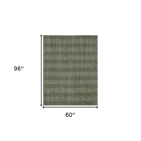 HomeRoots 5' Hand-Woven Wool Plaid Area Rug in Green, Gray & Ivory - Cozy, Durable, and Timeless Design 5' X 8' 570482