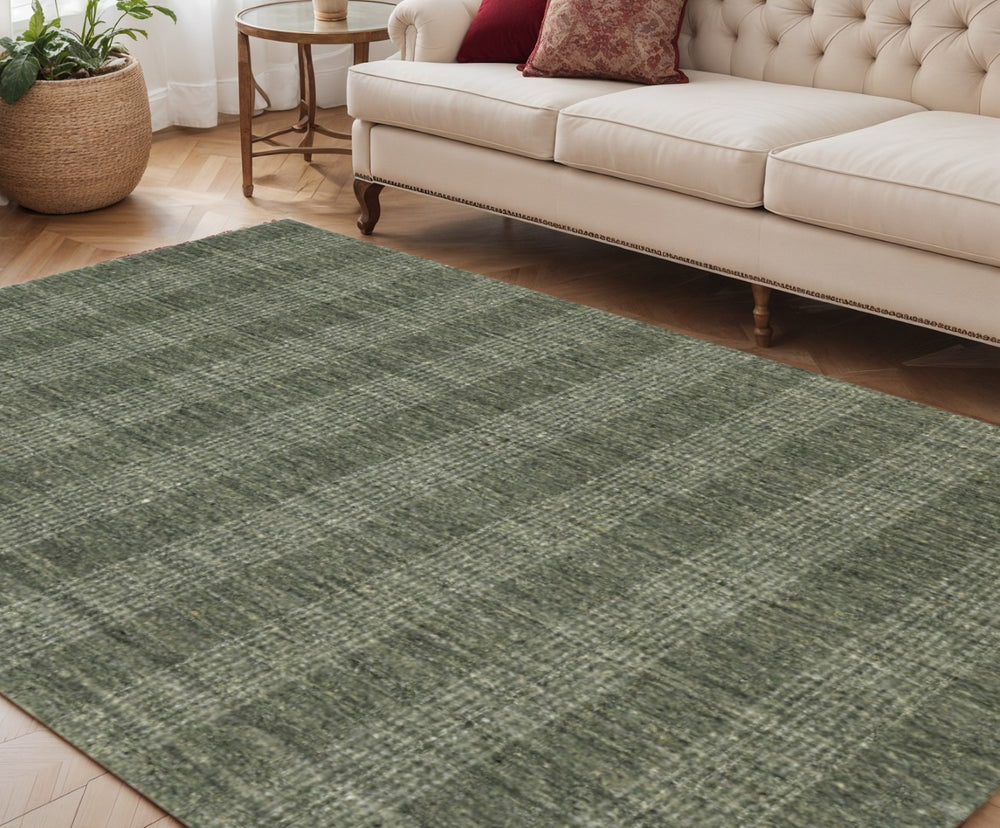 HomeRoots 5' Hand-Woven Wool Plaid Area Rug in Green, Gray & Ivory - Cozy, Durable, and Timeless Design 5' X 8' 570482