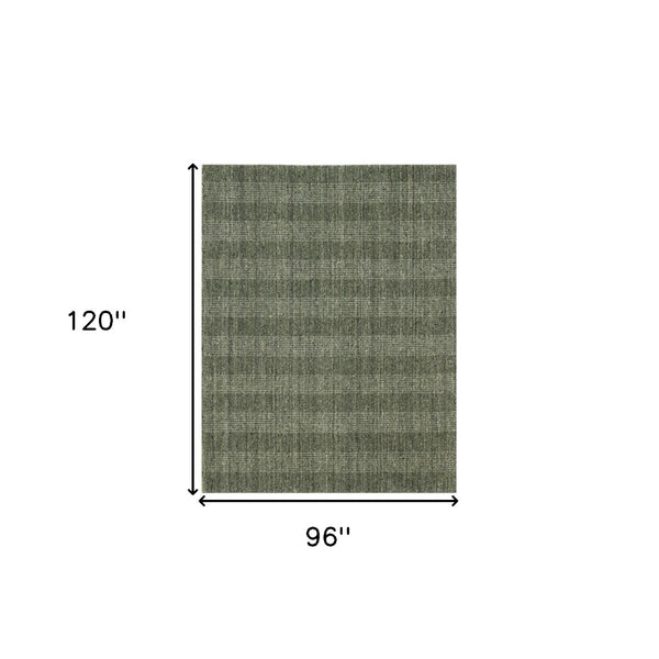 HomeRoots 5' Hand-Woven Wool Plaid Area Rug in Green, Gray & Ivory - Cozy, Durable, and Timeless Design 8' X 10' 570483