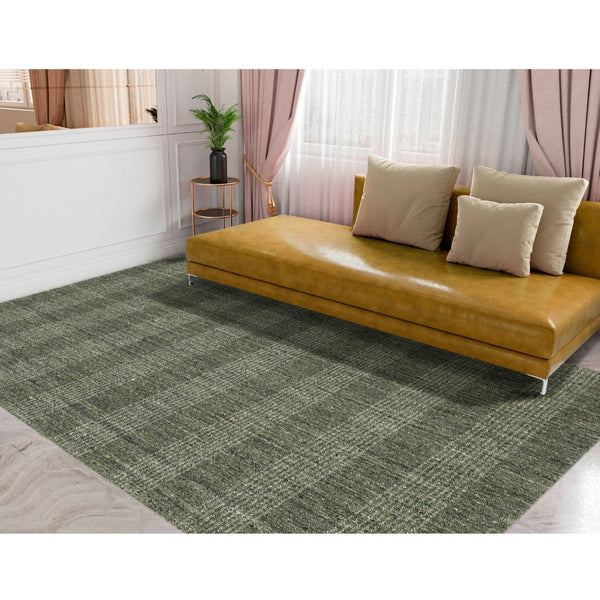 HomeRoots 5' Hand-Woven Wool Plaid Area Rug in Green, Gray & Ivory - Cozy, Durable, and Timeless Design 8' X 10' 570483