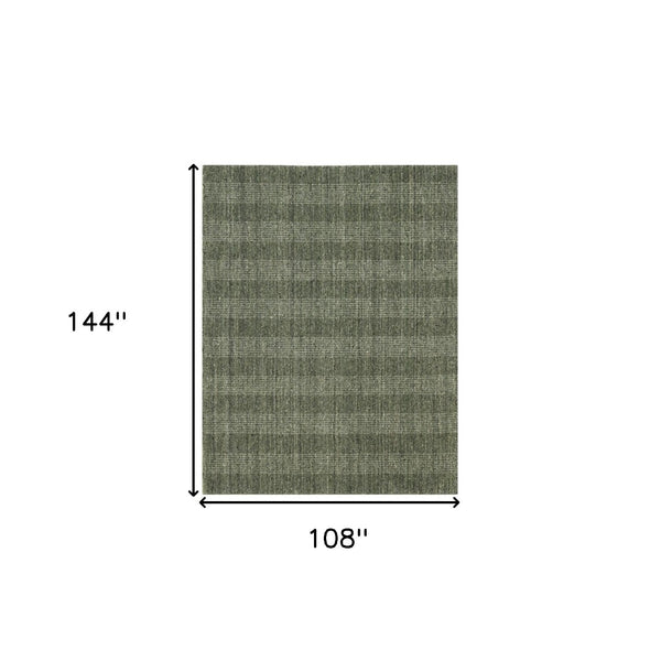 HomeRoots 5' Hand-Woven Wool Plaid Area Rug in Green, Gray & Ivory - Cozy, Durable, and Timeless Design 9' X 12' 570484