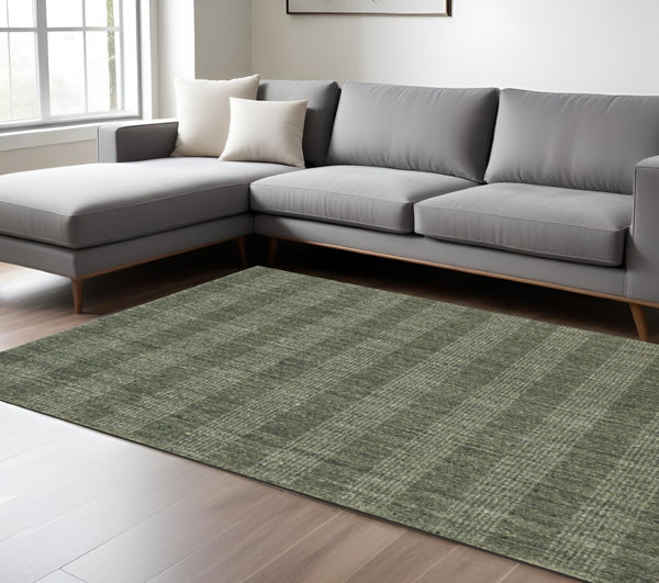 HomeRoots 5' Hand-Woven Wool Plaid Area Rug in Green, Gray & Ivory - Cozy, Durable, and Timeless Design 9' X 12' 570484