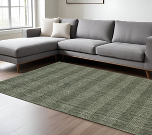 HomeRoots 5' Hand-Woven Wool Plaid Area Rug in Green, Gray & Ivory - Cozy, Durable, and Timeless Design 10' X 14' 570485