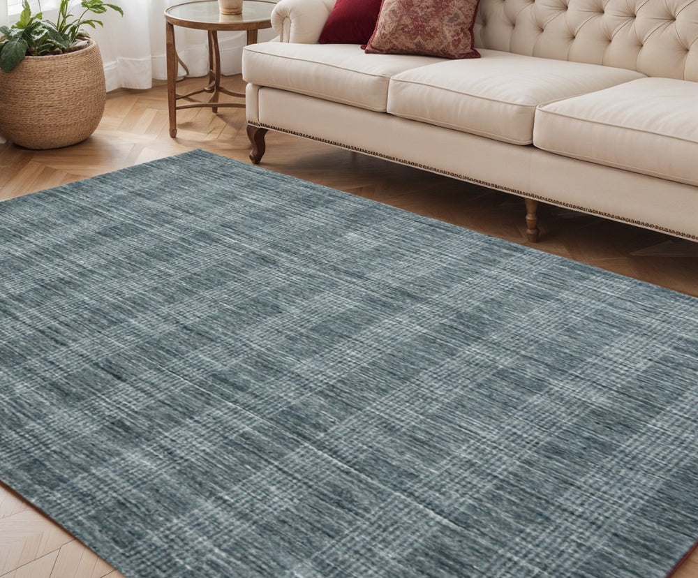 HomeRoots 5' Hand-Woven Blue and Ivory Wool Plaid Area Rug - Timeless Comfort and Style for Any Space 5' X 8' 570487