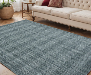HomeRoots 5' Hand-Woven Blue and Ivory Wool Plaid Area Rug - Timeless Comfort and Style for Any Space 5' X 8' 570487