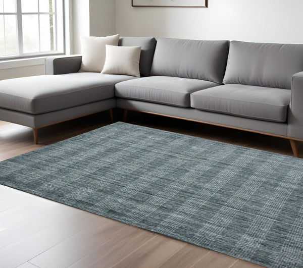HomeRoots 5' Hand-Woven Blue and Ivory Wool Plaid Area Rug - Timeless Comfort and Style for Any Space 9' X 12' 570489