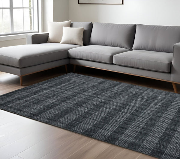 HomeRoots 5' Hand-Woven Charcoal and Gray Wool Plaid Area Rug for Timeless Style and Comfort in Any Room 8' X 10' 570493