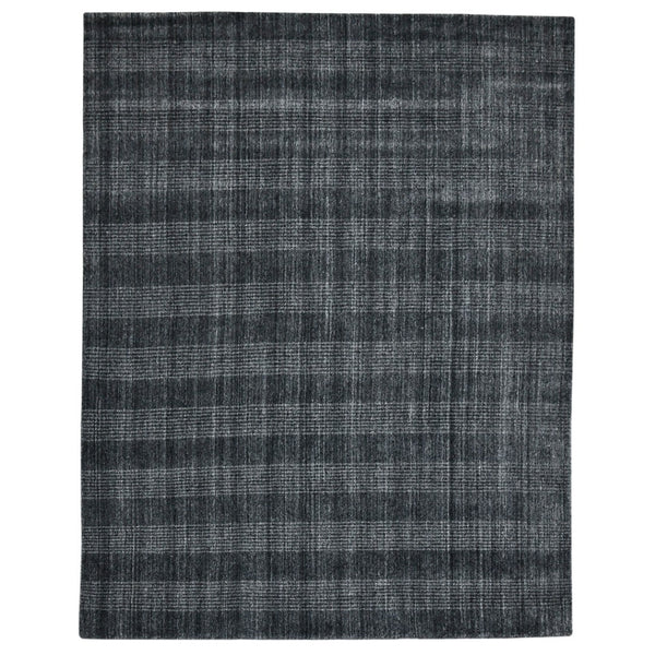 HomeRoots 5' Hand-Woven Charcoal and Gray Wool Plaid Area Rug for Timeless Style and Comfort in Any Room 8' X 10' 570493