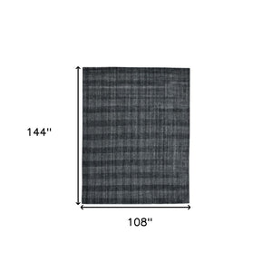 HomeRoots 5' Hand-Woven Charcoal and Gray Wool Plaid Area Rug for Timeless Style and Comfort in Any Room 9' X 12' 570494