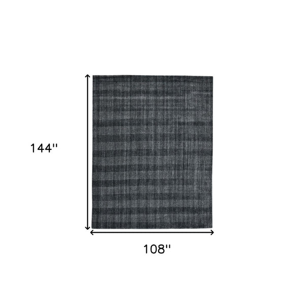 HomeRoots 5' Hand-Woven Charcoal and Gray Wool Plaid Area Rug for Timeless Style and Comfort in Any Room 9' X 12' 570494