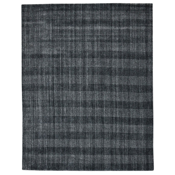HomeRoots 5' Hand-Woven Charcoal and Gray Wool Plaid Area Rug for Timeless Style and Comfort in Any Room 9' X 12' 570494