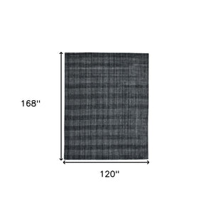 HomeRoots 5' Hand-Woven Charcoal and Gray Wool Plaid Area Rug for Timeless Style and Comfort in Any Room 10' X 14' 570495