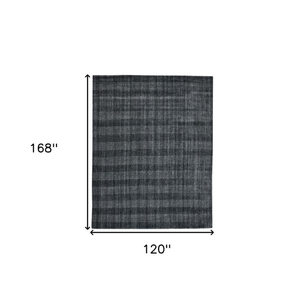 HomeRoots 5' Hand-Woven Charcoal and Gray Wool Plaid Area Rug for Timeless Style and Comfort in Any Room 10' X 14' 570495