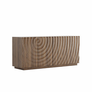 English Elm Buffet Sideboard with 3d Ripple Door Texture Walnut Finish Wide Living Room Storage W2263P467025