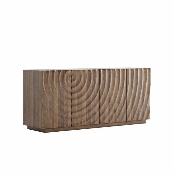 English Elm Buffet Sideboard with 3d Ripple Door Texture Walnut Finish Wide Living Room Storage W2263P467025