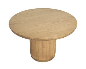 Sunpan KALLA Round Dining Table - Rustic Oak with Vertical Reeding & Gold Steel Base for Stylish Dining 112365