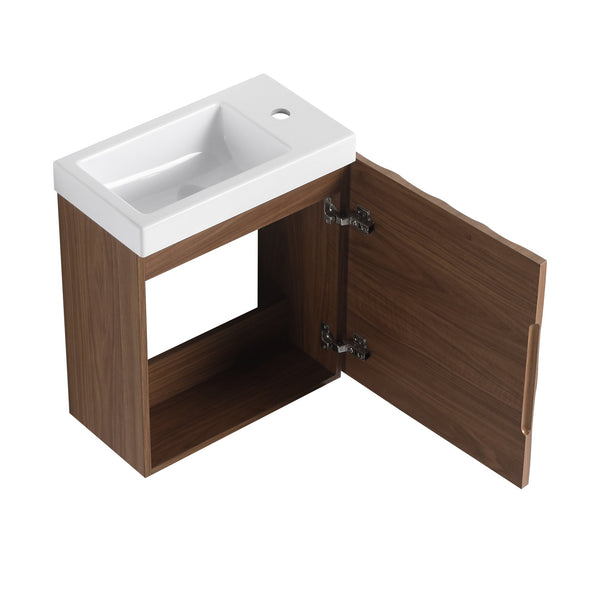 English Elm 18.5" Compact Wall-Mounted Bathroom Vanity With Stylish Resin Sink & Soft-Close Door, Walnut Finish W1972P362137