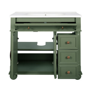 English Elm 35.6" Freestanding Bathroom Vanity with Roman Column Base and Ceramic Integrated Sink W1801S00008