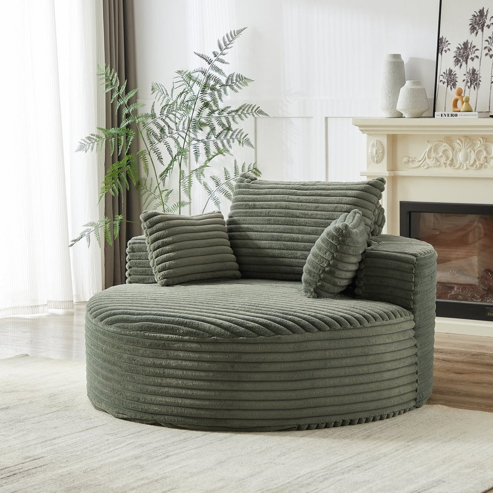 English Elm 55'l Chenille Round Sleeper Chair Fluffy Sculptural Seat for Living Room or Bedroom Green W834P401585