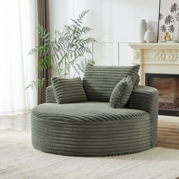English Elm 55'l Chenille Round Sleeper Chair Fluffy Sculptural Seat for Living Room or Bedroom Green W834P401585