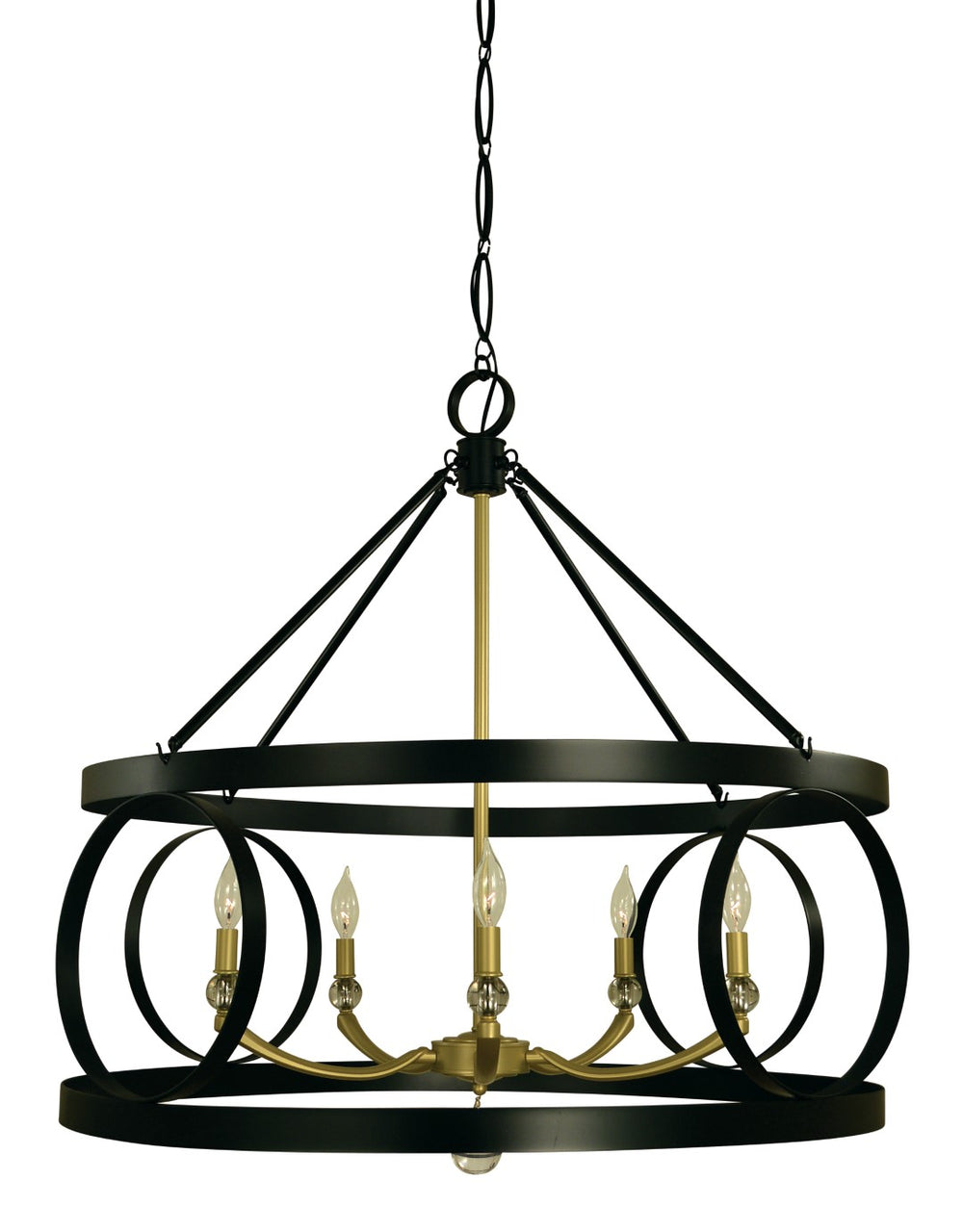 Framburg 5-light Elegant Chandelier With Crystal Accents And Handcrafted Italian Brass Arms For Dining Spaces Matte Black,Satin Brass Metal 5705 Mblack/Sb