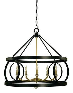 Framburg 5-light Elegant Chandelier With Crystal Accents And Handcrafted Italian Brass Arms For Dining Spaces Matte Black,Satin Brass Metal 5705 Mblack/Sb