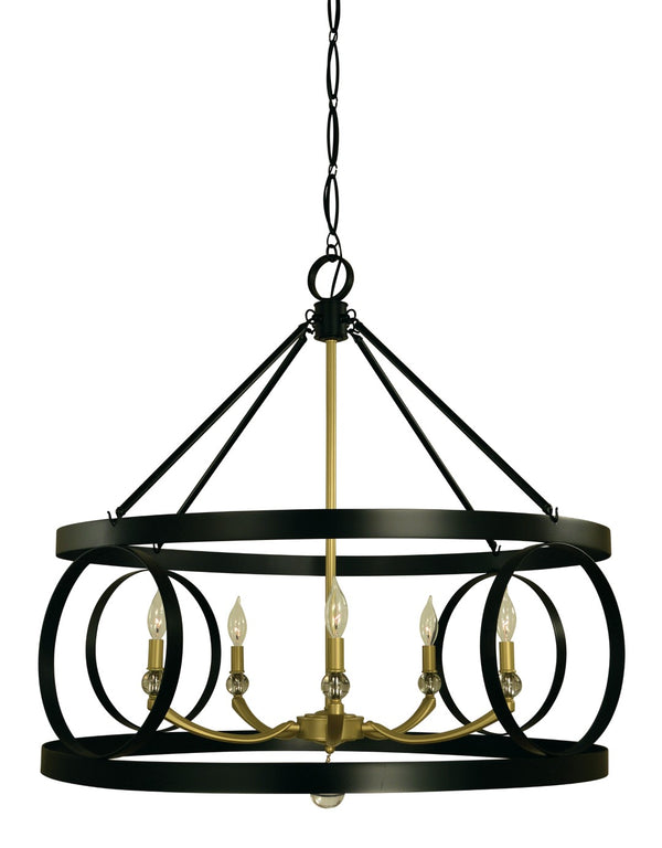 Framburg 5-light Elegant Chandelier With Crystal Accents And Handcrafted Italian Brass Arms For Dining Spaces Matte Black,Satin Brass Metal 5705 Mblack/Sb