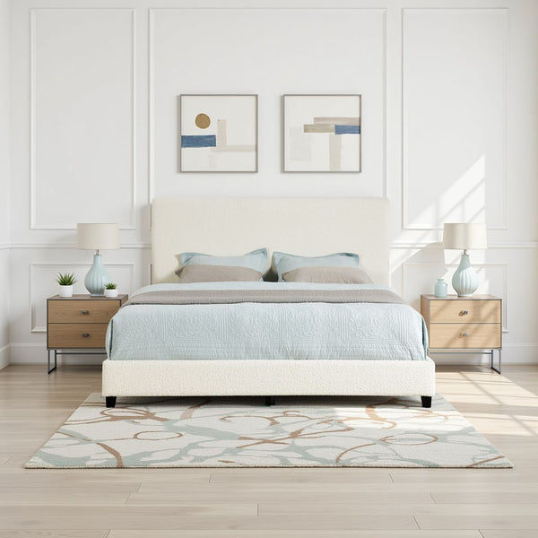 English Elm King Chic Bouclé Upholstered Platform Bed with Panel Headboard, Easy-Clean Polyester, Ships in One Box B108P160257