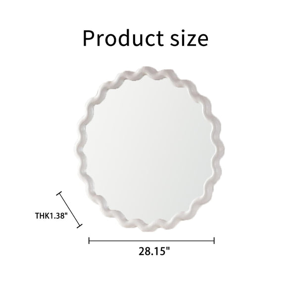 English Elm White Matte Scalloped Round Mirror Petal Wavy Frame for Bedroom or Bathroom W3081P391521
