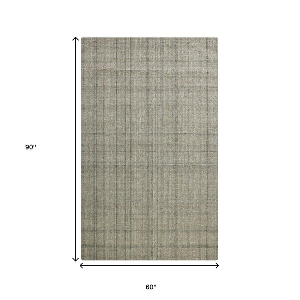 HomeRoots 4' Striped Wool Area Rug in Ivory, Gray & Black – Hand-Woven Artisan Design for Cozy Spaces 5' X 7' 570525
