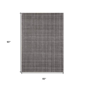 HomeRoots 4' Striped Wool Area Rug in Ivory, Gray & Black – Hand-Woven Artisan Design for Cozy Spaces 5' X 7' 570529