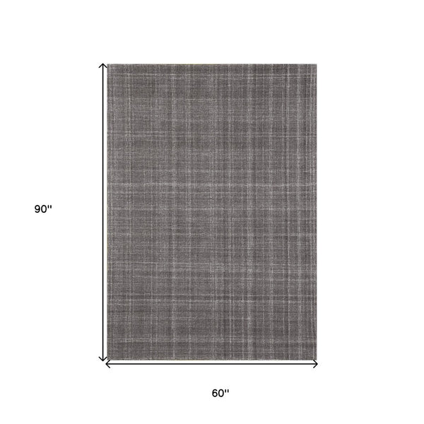 HomeRoots 4' Striped Wool Area Rug in Ivory, Gray & Black – Hand-Woven Artisan Design for Cozy Spaces 5' X 7' 570529