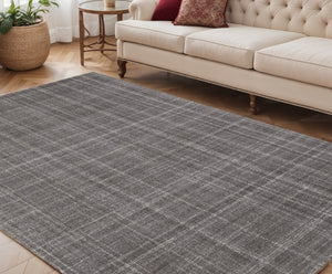HomeRoots 4' Striped Wool Area Rug in Ivory, Gray & Black – Hand-Woven Artisan Design for Cozy Spaces 5' X 7' 570529
