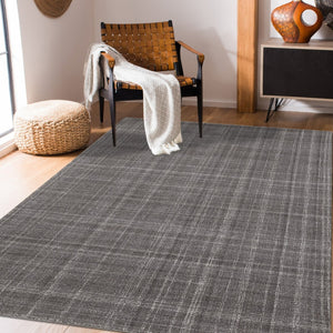 HomeRoots 4' Striped Wool Area Rug in Ivory, Gray & Black – Hand-Woven Artisan Design for Cozy Spaces 5' X 7' 570529