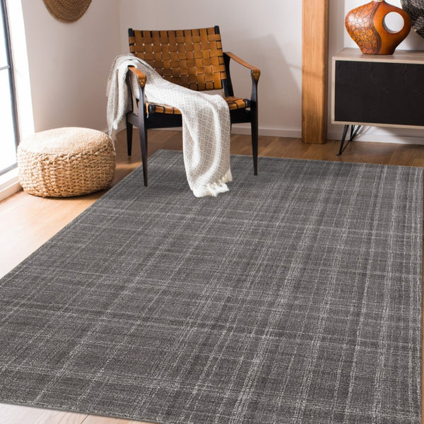 HomeRoots 4' Striped Wool Area Rug in Ivory, Gray & Black – Hand-Woven Artisan Design for Cozy Spaces 5' X 7' 570529